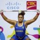 Jaqueline Ferreira na disputa do arranco e arremesso nos Jogos de Lima