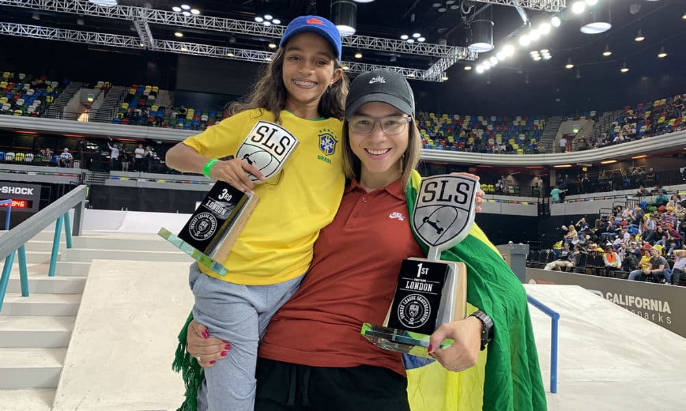 Pamela Rosa e Rayssa Real pódio da etapa de Londres da Street League
