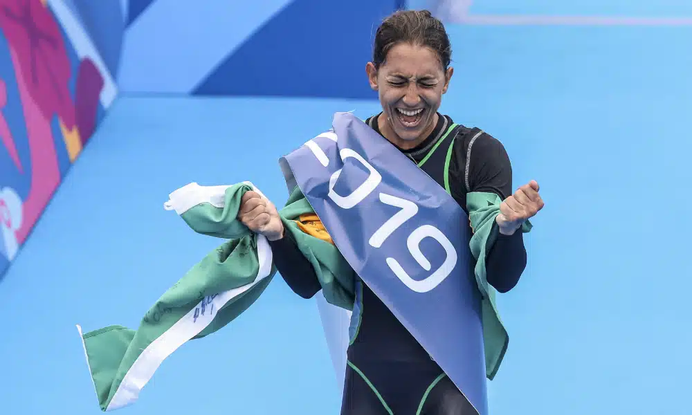 Luisa Baptista durante a prova do triatlo no Pan-2019