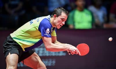 Hugo Calderano bate Koki Niwa, do Japão, pelas quartas de final do Aberto da Áustria de tênis de mesa