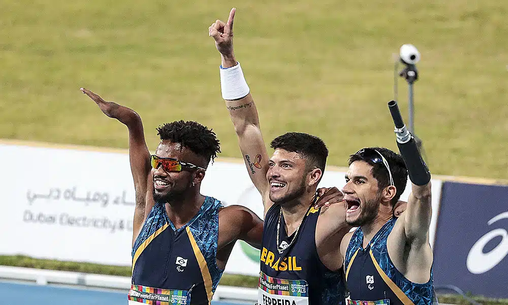 Petrúcio Ferreira, Washington Júnior e Yohansson Nascimento nos 100m do Mundial de Atletismo Paralímpico em Dubai