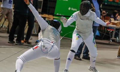 Karina Trois e Murilo Garrigos na etapa de Katowice na copa do mundo de florete esgrima