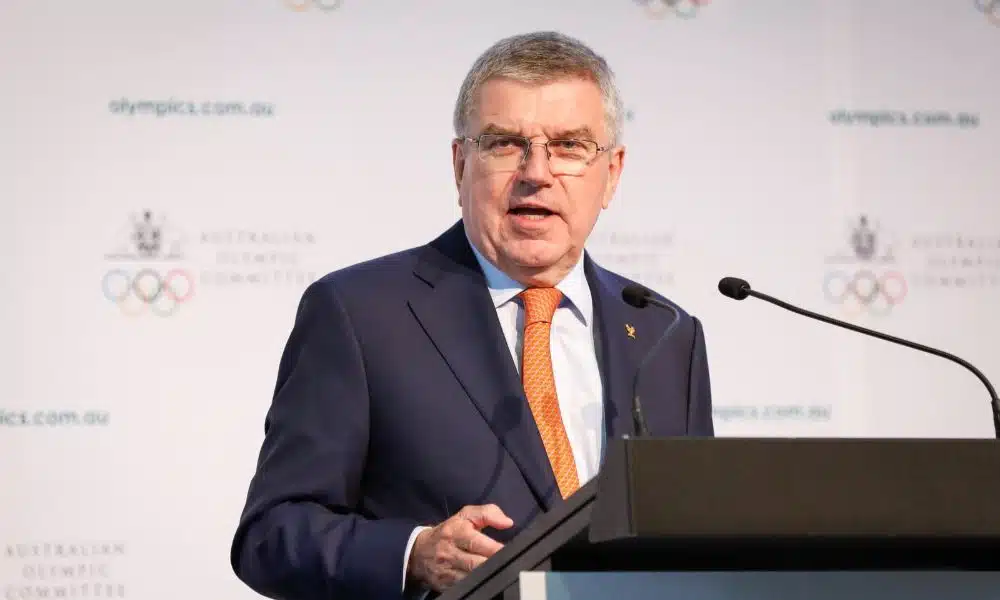 Thomas Bach, do COI em mensagem de abertura de 2020 - Foto Hanna Lassen / Getty Images
