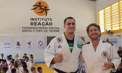 Flávio Canto e David Moura durante a inauguração do Instituto Reação em Cuiabá - banco BV