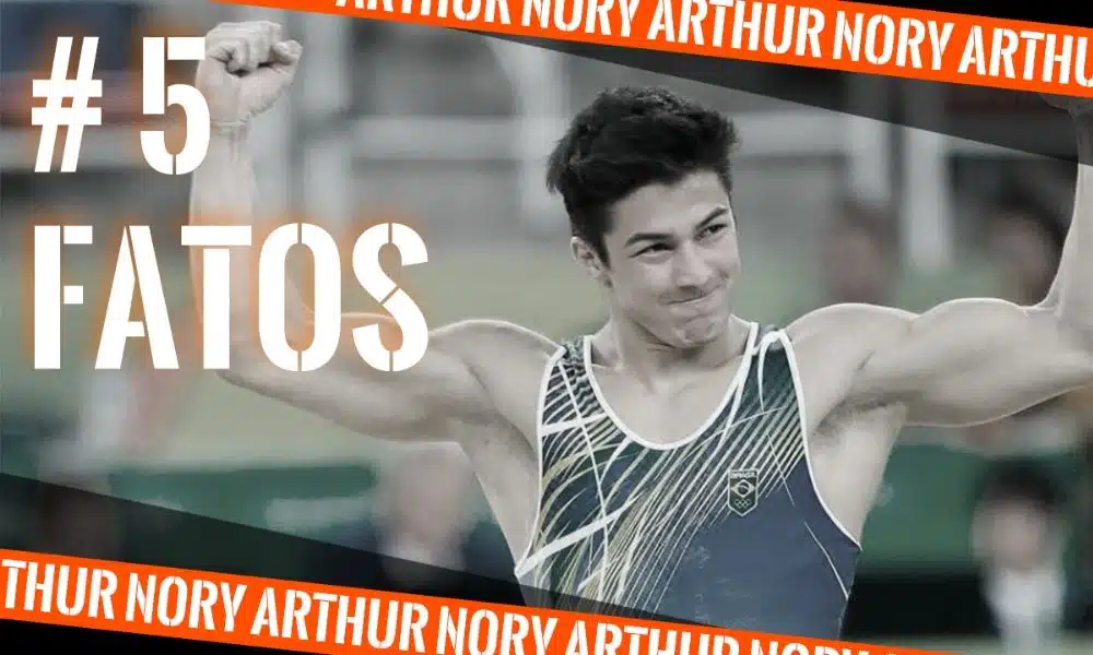 Arte do OTD com Arthur Nory comemorando após apresentação na Ginástica Artística. Crédito: Caio Poltronieri
