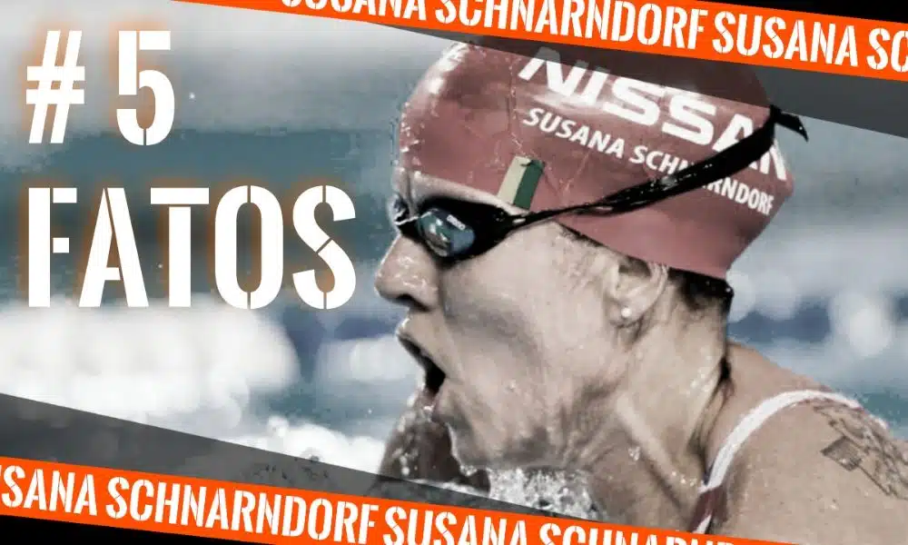 A atleta Susana Schnarndorf da Natação Paralímpica em competição. A arte faz parte do quadro 5 fatos e foi feita por Caio Poltronieri