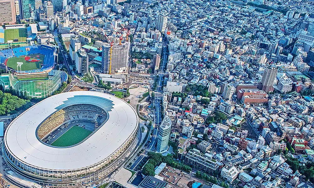 tóquio 2020 estádio nacional de tóquio Jogos Olímpicos Olimpíadas Thomas Bach COI Japão COI Jogos Olímpicos vacinas Covid-19 anéis olímpicos Estádio olímpico