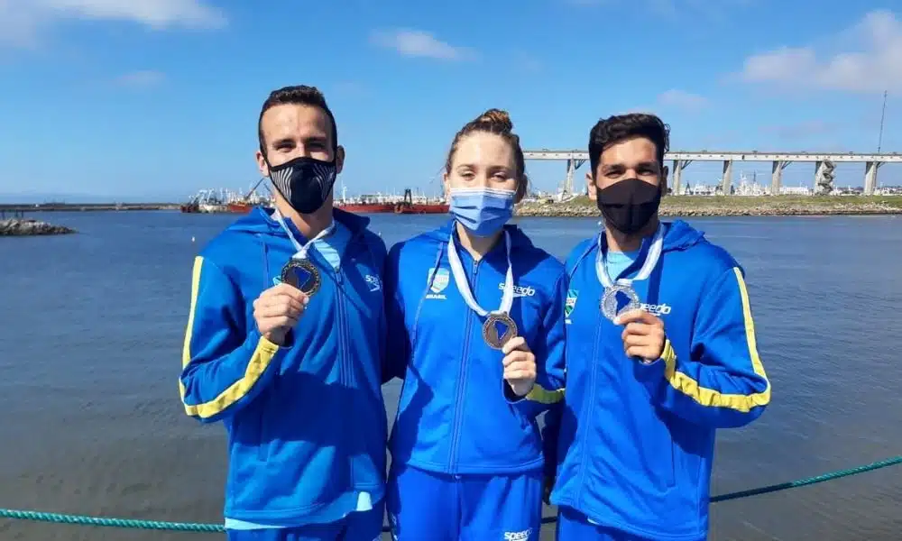 Alexandre Finco, Cibele Jungblut e Bruno Hanson Almeida maratona aquática Campeonato Sul-Americano de Esportes Aquáticos