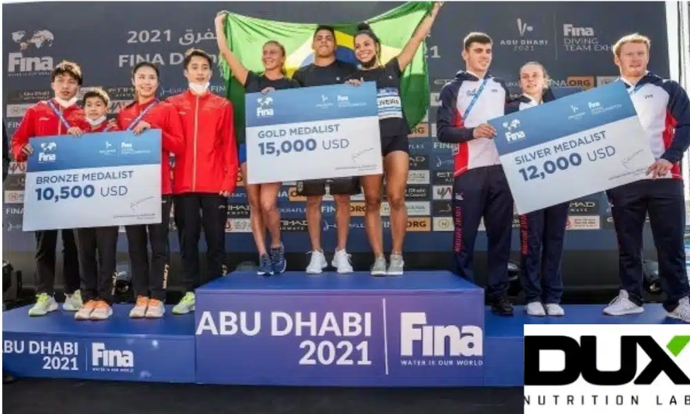 Luana Lira, Ingrid Oliveira e Kawan Pereira somaram 416,35 e garantiram o lugar mais alto do pódio para o Brasil no Festival da Fina
