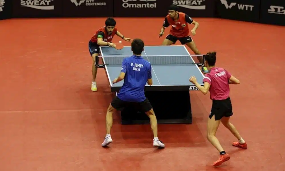 Bruna Takahashi Victor Ishiy duplas mistas tênis de mesa WTT Contender de Mascate Omã