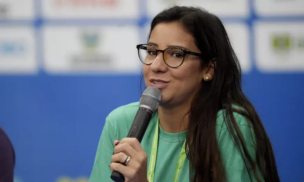 Joanna Maranhão durante entrevista coletiva Conselho de Ética do COB