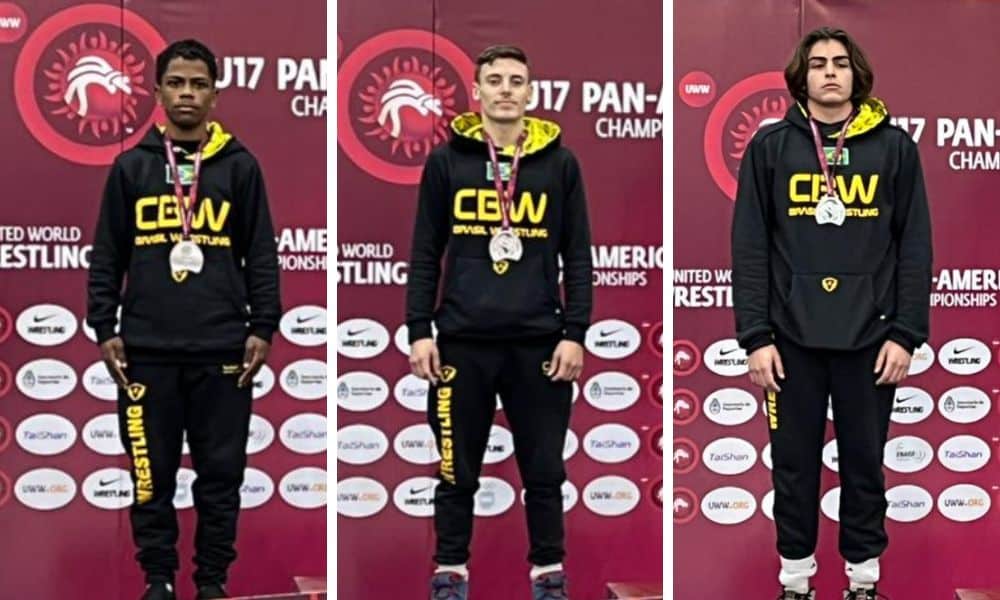 Pedro Henrique Rodrigues, Dan Rayan Borges e Kyle Oliveira medalha de bronze Pan-Americano Sub-17 de wrestling