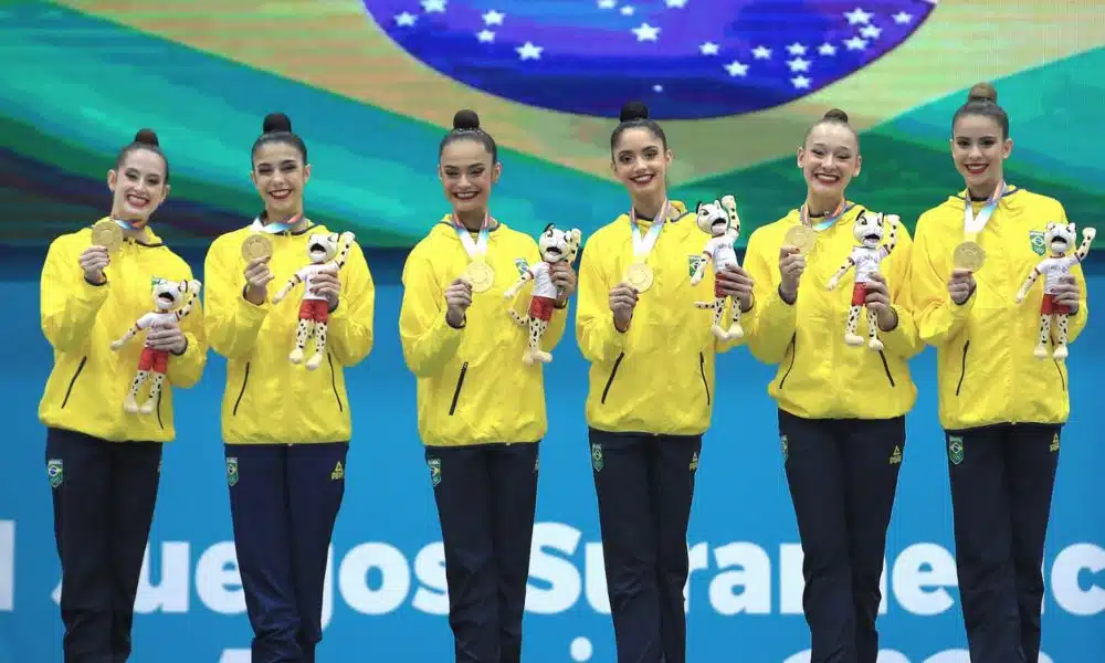 Conjunto Ginástica Rítmica Jogos Sul Americanos de Assunção 2022 Conjunto de cinco arcos