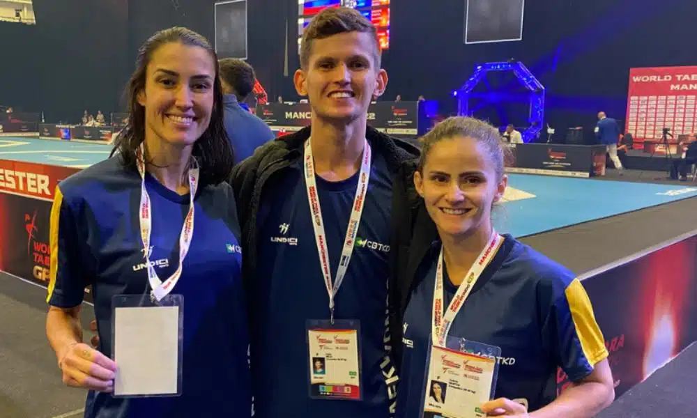 Talisca Reis, Paulo Ricardo Melo e Valéria Rodrigues GP de Manchester de taekwondo