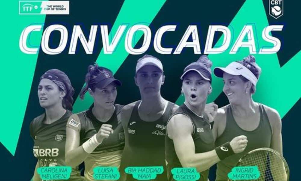 Arte com foto das cinco convocadas do Brasil: Carol, Luisa, Bia, Laura e Ingrid