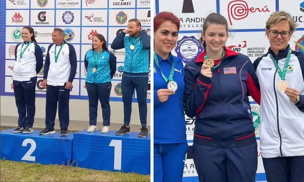 Camila Cosmoski e Jaison Santin, prata no skeet misto, e Ana Luíza Ferrão, bronze na pistola de 25 m, subiram ao pódio no Campeonato das Américas de tiro