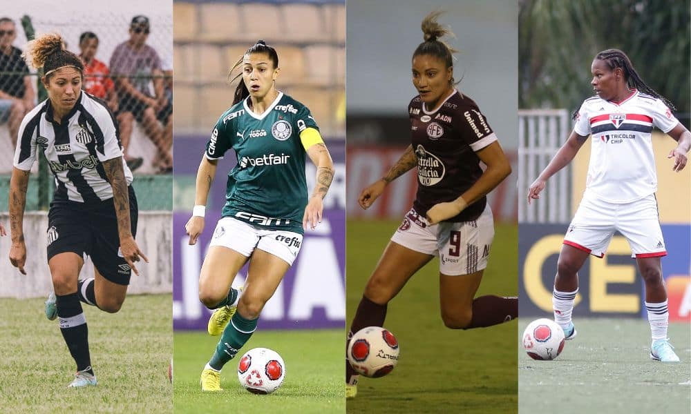 Paulistão Feminino: montagem com fotos de Cristiane (Santos), Bia Zaneratto (Palmeiras), Laryh (Ferroviária) e Formiga (São Paulo)