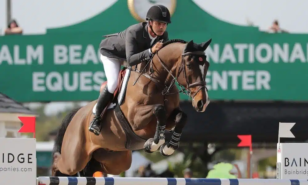 Rodrigo Pessoa salta obstáculo com seu cavalo