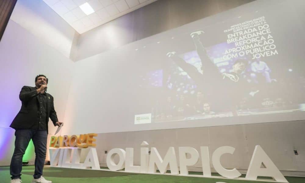 Gustavo Herbetta, diretor de comunicação do COB, faz apresentação sobre como vai funcionar o Parque Villa Olímpica, no Parque Villa Lobos, durante os Jogos Olímpicos de Paris-2024