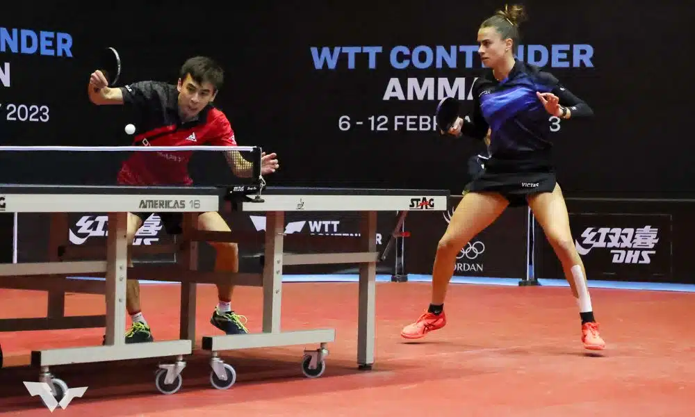 Bruna Takahashi e Vitor Ishiy durante jogo do WTT Contender de Amman