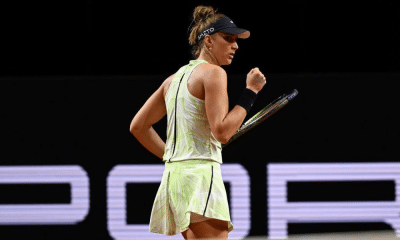 Bia Haddad enquanto comemora às vésperas do WTA 1000 de Madrid