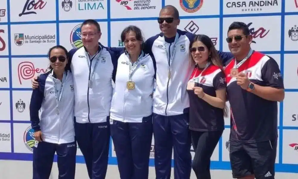 Philipe Chateaubrian e Cibele Breide enquanto levaram o Brasil ao topo do pódio na Copa Sul-Americana de tiro esportivo