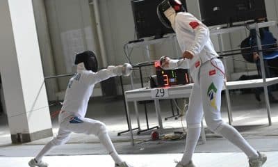 Felipe Leal João Hoffmann e Matheus Brandt no Mundial Cadete de esgrima espada