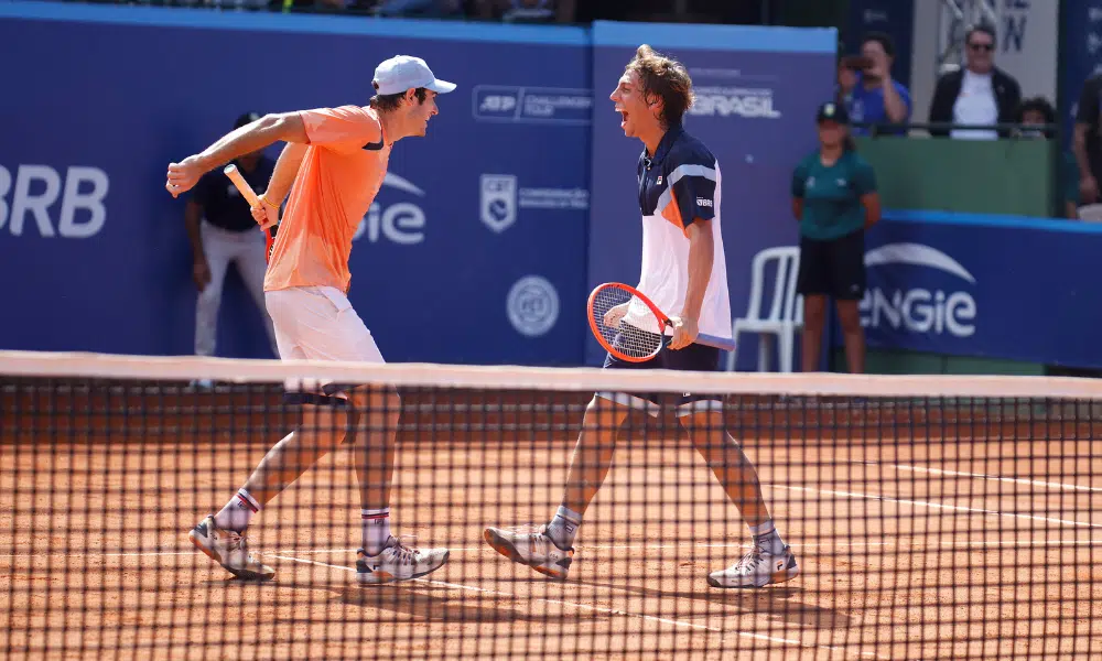 Gustavo Heide e Pedro Boscardin enquanto jogam no Challenger de Florianópolis Eduardo Ribeiro