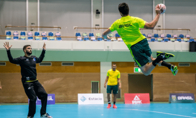 seleção brasileira de handebol masculino enquanto treina para o Pan de Santiago-2023