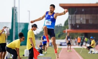 O atleta do salto em distância Rodrigo Parreira compete durante o Circuito Loterias Caixa de atletismo (Foto: Marcelo Zambrana/CPB)