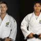 Eduardo Yudy e Luana Carvalho enquanto pousam para foto no Mundial de judô