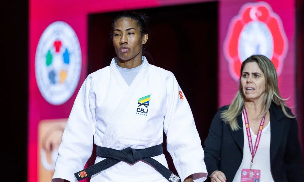 Ketleyn Quadros enquanto se prepara para lutar no Mundial de judô
