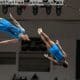 Lucas Tobias e Gabriel Ferreira competindo na final do Pan-Americano de Ginásitca de trampolim