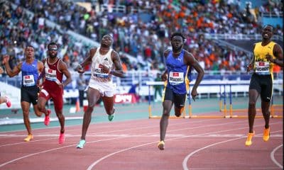 Na imagem, momento da chegada de Rafael Pereira concluindo os 110m com barreiras, na Diamond League.