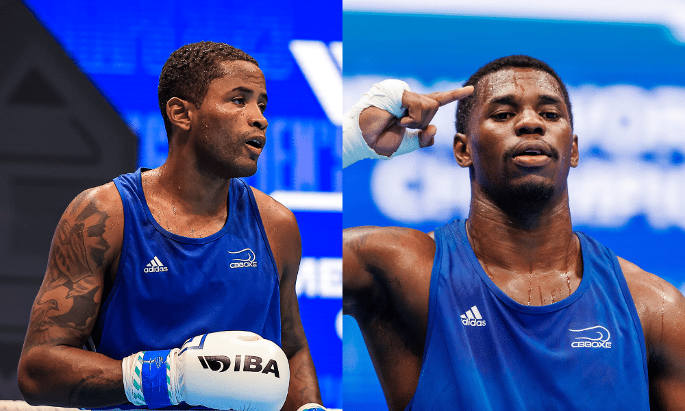 Colagem com Wanderson de Oliveira e Wanderley Pereira no Mundial de boxe