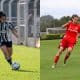 Montagem com fotos de atletas de Atlético-MG e Internacional em jogo