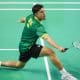 Jonathan Matias enquanto disputa partida do Challenge do México de badminton e Ygor Coelho