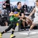 Socas em ação no duelo entre Brasil e Alemanha na Copa do Mundo de basquete 3x3