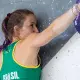 Anja Kohler durante escalada na Copa do Mundo de escalada esportiva. Mateus Bellotto e Richard Schwark Pan-Americano de escalada