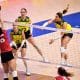 Rosamaria atacando no jogo Brasil e Canadá pela Liga das Nações de vôlei feminino