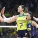 Comemoração das jogadoras brasileiras na vitória do Brasil sobre a Alemanha na Liga das Nações (Juliana Ávila)