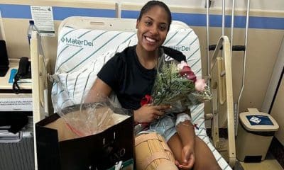 A jogadora Ana Cristina após a cirurgia no menisco do seu joelho direito (Reprodução/Instagram/@ana.cristina.desouza)