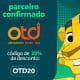 Mascote do Time Brasil mostra imagem com logo do Olimpíada Todo Dia e o cupom OTD20 para ganhar 20% de desconto nos cursos e palestras da COB Expo