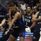 Márcio Santos, do Sesi Franca, comemora ponto que levou a equipe ao Mundial Interclubes de basquete masculino
