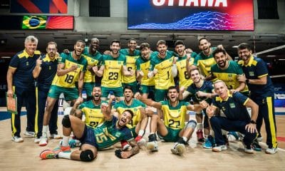 Elenco do Brasil no jogo contra a Argentina na Liga das Nações de Vôlei (VNL)