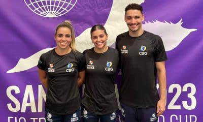Camilla Gomes, Alice Gomes e Rayan Dutra posam para foto em Portugal na Copa do Mundo