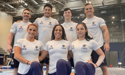 Delegação do Brasil na Copa do Mundo se Osijek com Zanetti, Nory, Yuri, Caio, Jade, Lorrane e Ana Luiza