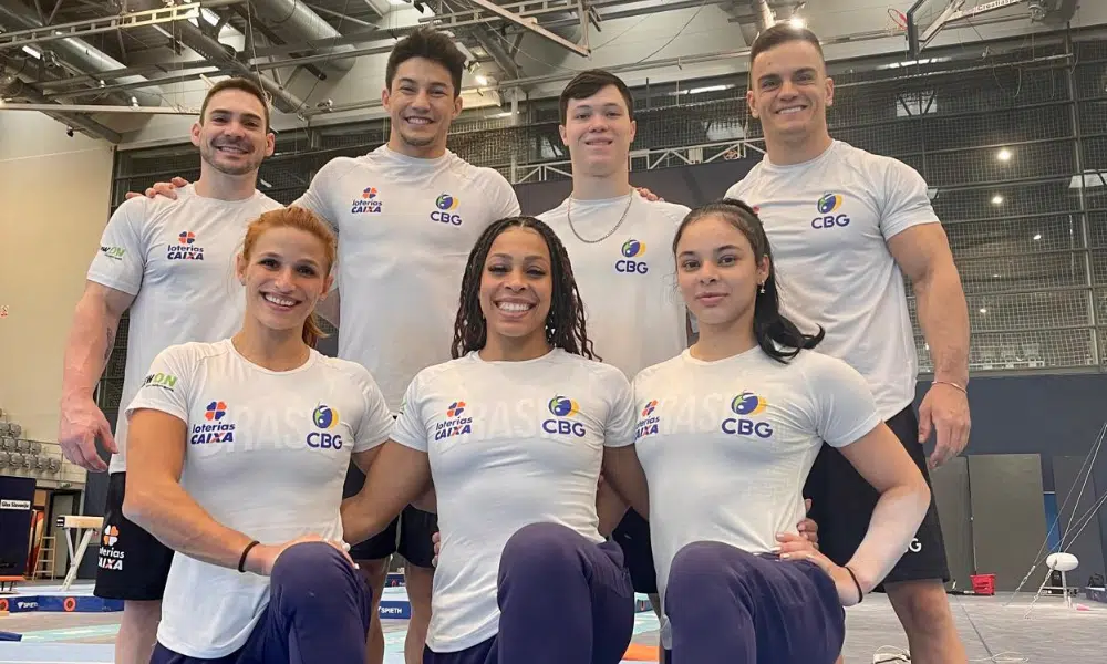 Delegação do Brasil na Copa do Mundo se Osijek com Zanetti, Nory, Yuri, Caio, Jade, Lorrane e Ana Luiza