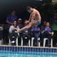 Rafael Fogaça competindo no trampolim 1m dos saltos ornamentais no Mundial de Esportes Aquáticos em Fukuoka; Rafael Max Almeida