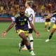 A colombiana Linda Caicedo vibra após marcar gol contra a Alemanha pela fase de grupos da Copa do Mundo Feminina